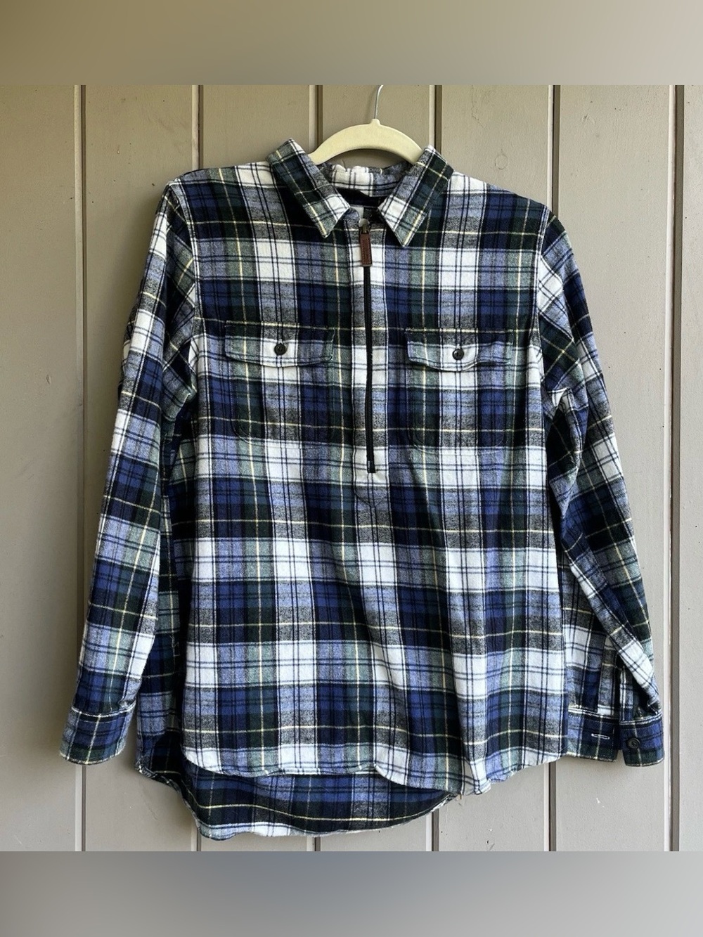 LL Bean Womens M Scotch
Plaid 1/4 Zip Flannel Popover Shirt Gorpcore